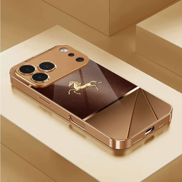 Luxury Gold-Brown Galloping Horse Pattern Electroplated Case