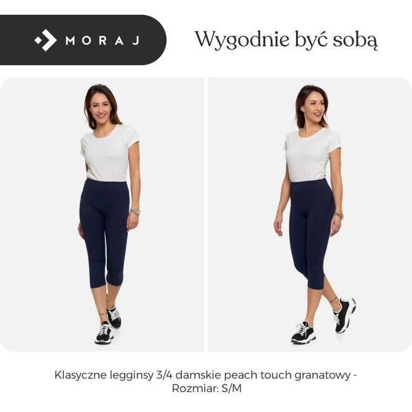 Klasyczne legginsy 3/4 damskie peach touch granatowy - Rozmiar: S/M