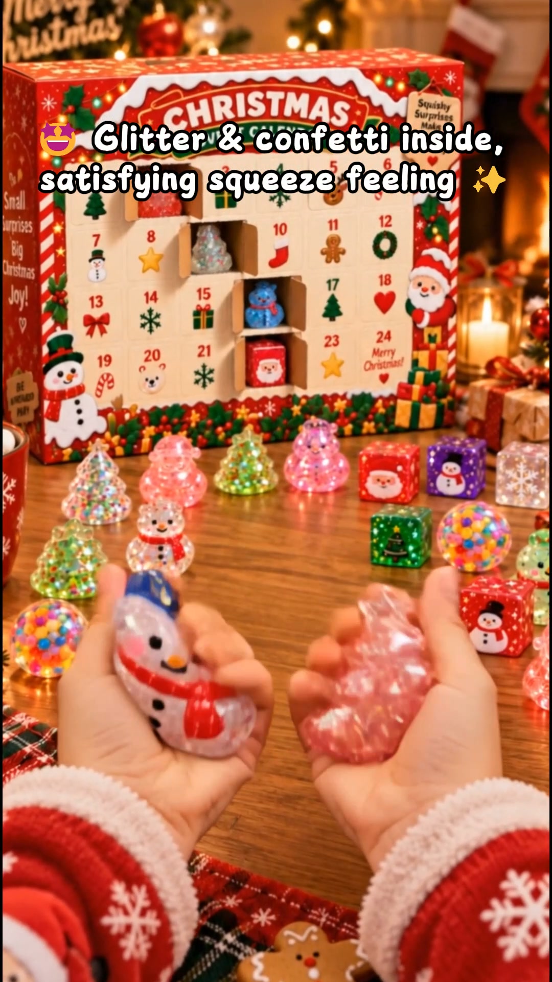 24 Days Christmas Squishy Advent Calendar with Mixed Surprise Squishies, Random Assorted Glitter Squeeze Toy, Christmas Countdown Gift for K