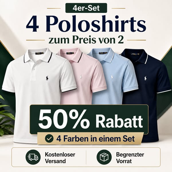 4 Premium Polo-Shirts – Jetzt 50% Rabatt