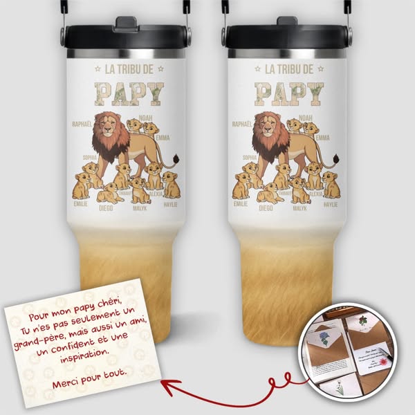 La tribu de Papy - Cadeau Personnalisé | Mug Isotherme Classique