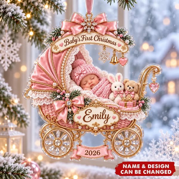 Personalized Baby’s First Christmas Ornament , Custom Name Acrylic Keepsake
