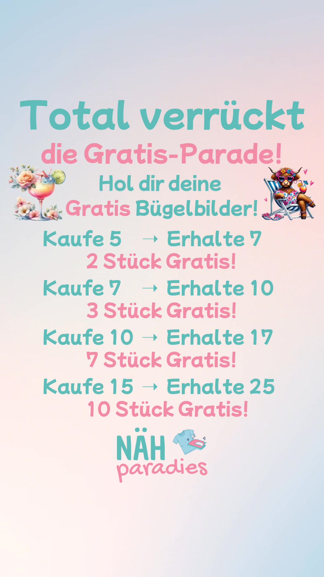 Gratis Bügelbilder von Näh-Paradies – solange der Vorrat reicht!