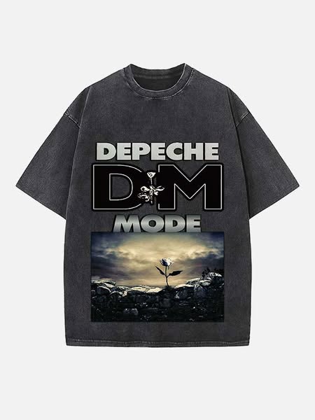 Depeche Mode Print Round Neck T-shirt Black-S