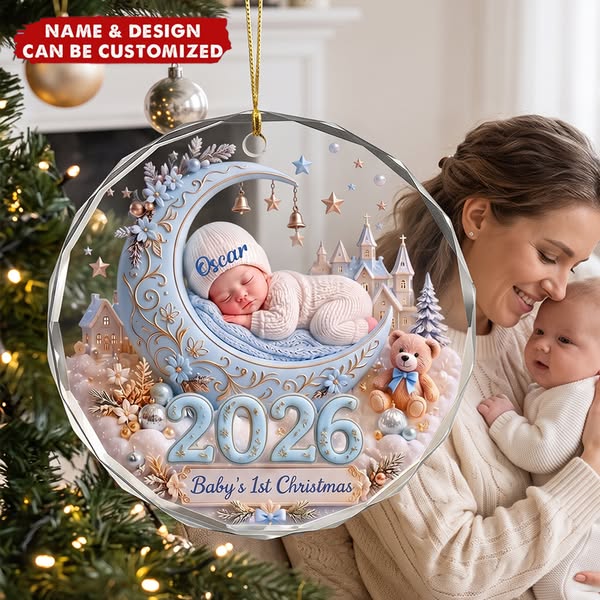 Personalized Baby First Christmas Glass Ornament - Custom Baby Name