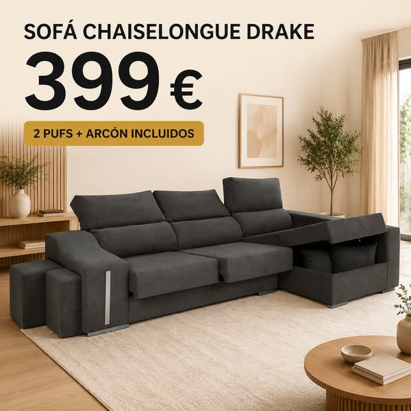 Sofá chaise longue por 399 €