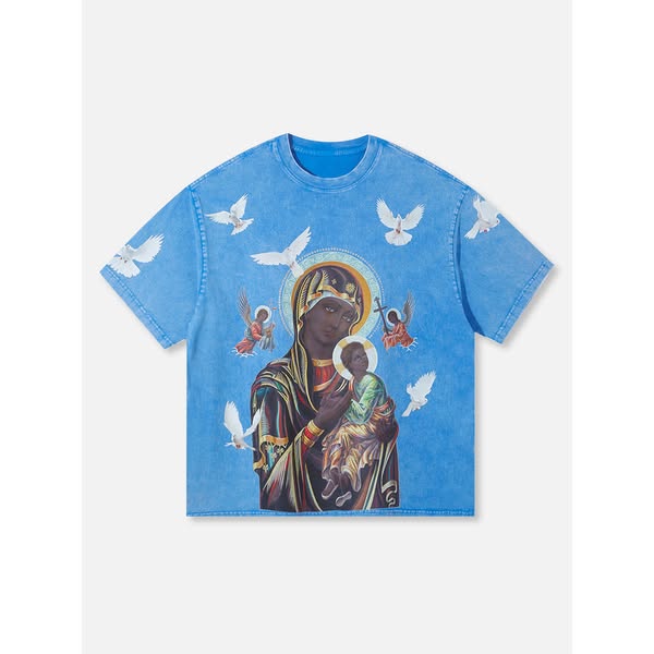OBSTACLES & DANGERS© Black Madonna and Child Color Blue T-shirt