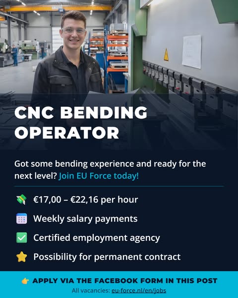 Vacancy CNC bending operator – Stainless steel sheet metal | Netherlands