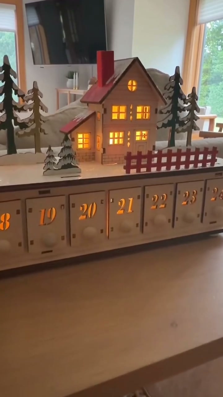 Wooden Village Advent Calendar With Led Glow