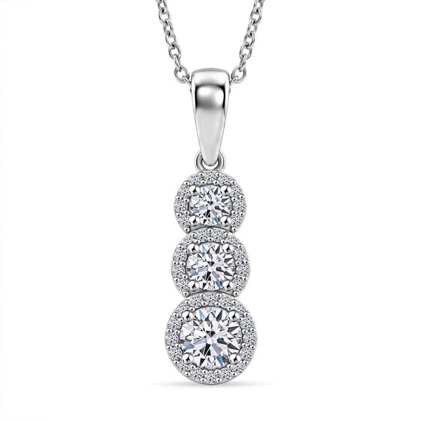 £179.99 | Lab Diamond (SI-G-H) Three-Stone Drop Pendant with chain (size - 20) in Rhodium Overlay Sterling Silver by Luxuriant