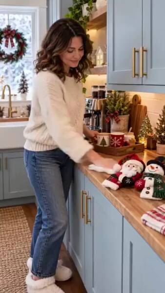 Guantes con forma de asa de nevera de Papá Noel y muñeco de nieve | Decoraciones navideñas para la cocina