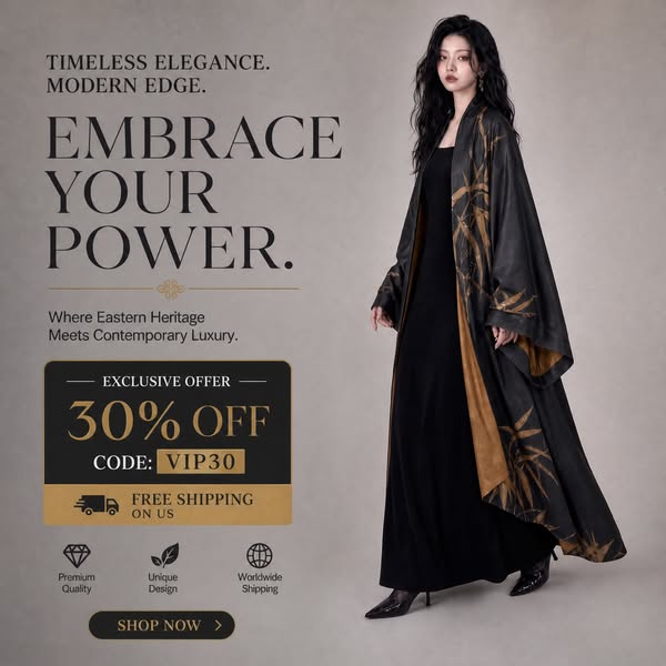 Fluid Kimono Robe Layered Over a Sculpted Black Maxi Dress | 30% Off