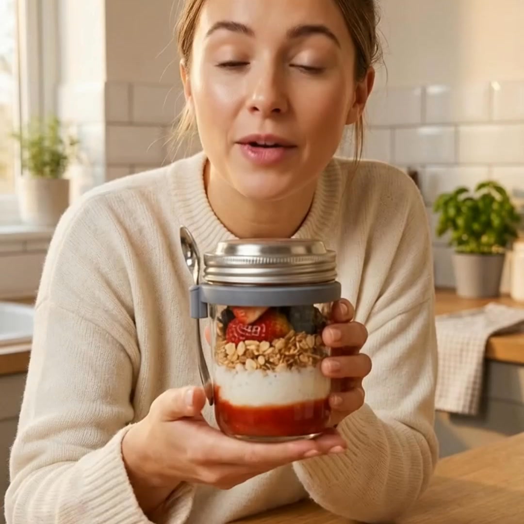 Overnight Oats Jar with Built-In Spoon