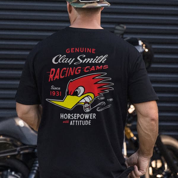GENUINE CLAY SMITH RACING CAMS HORSEPOWER ATTITUDE Print Men's T-shirt Black-S$21.99https://www.hotarchy.com/products/genuine-clay-smith-rac