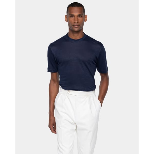 T shirt manica corta tinta unita Blu 100% Masters of Linen | Filatori