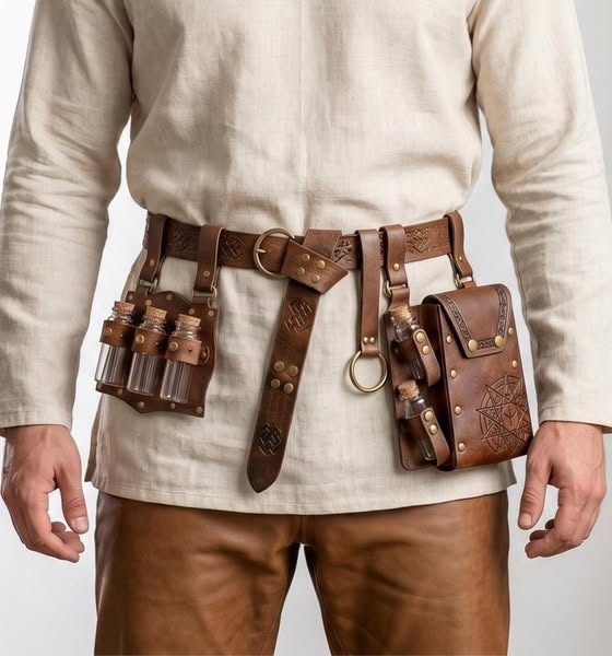 Renaissance Potion Bottle Belt Bag With Skirt Hikes, Medieval Festival Costume Accessories, Wizard LARP