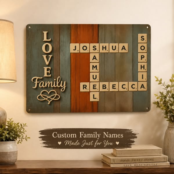 Family Name Crossword Puzzle Art – Personalized Metal Sign