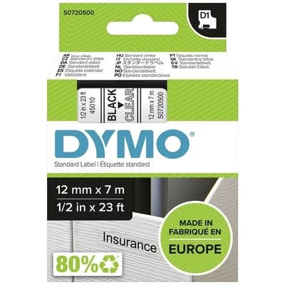 nastro dymo 450100 d1 mm 12x7 m nero/trasparente