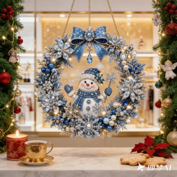 DIY Xmas Snowman Pearl Art Diamond Painting Acrylic Wreath Pendant