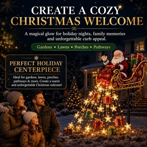 2026 New Santa’s Flying Sleigh Gift Cascade – Solar Christmas Garden Light