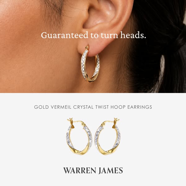 Gold Vermeil Crystal Twist Hoop Earrings