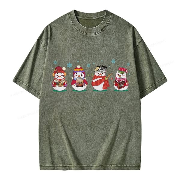Pagewings Snowman Book Fantasy Reading Unisex Washed T-shirt