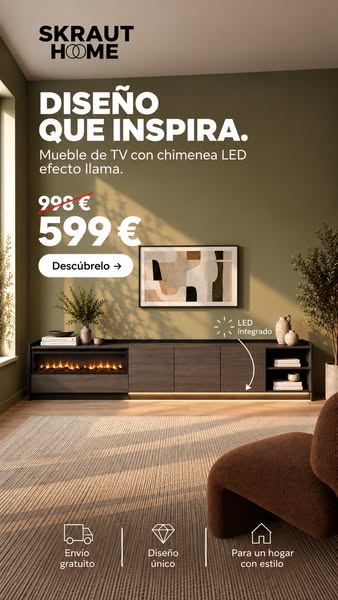 Mueble TV con chimenea -40% | Envío en 48–72 horas