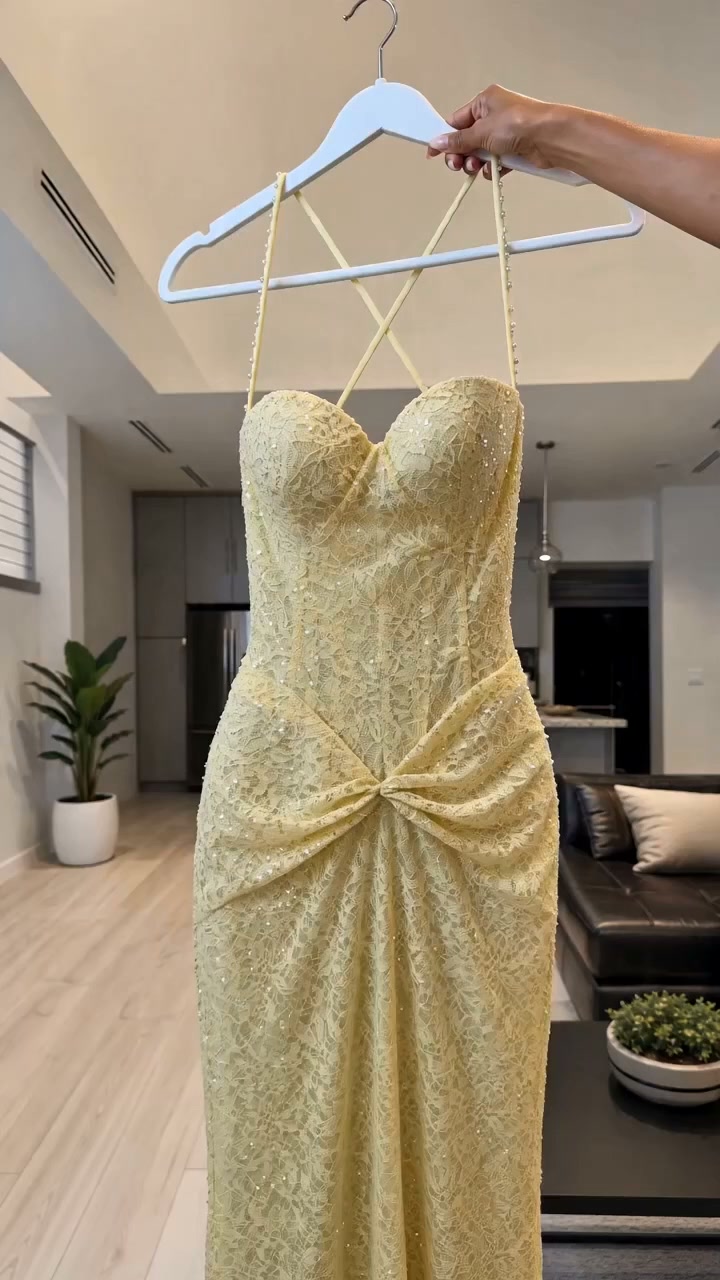 Sequin sparkle. Lace elegance. A stunning silhouette.