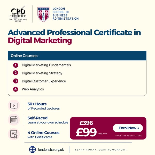 Advanced Professional Certificate in Digital Marketing – Just £99 (excl. VAT)