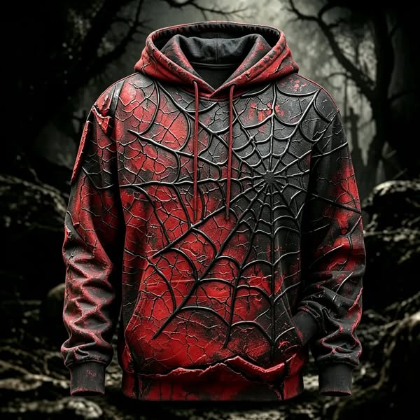 Men's Dark Fantasy Halloween Spider Web Print Hoodie