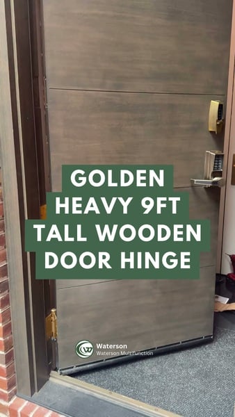 A 9ft tall golden wooden door in New York — and the hinge behind it does more than just hold weight. In this video, we show how a customized