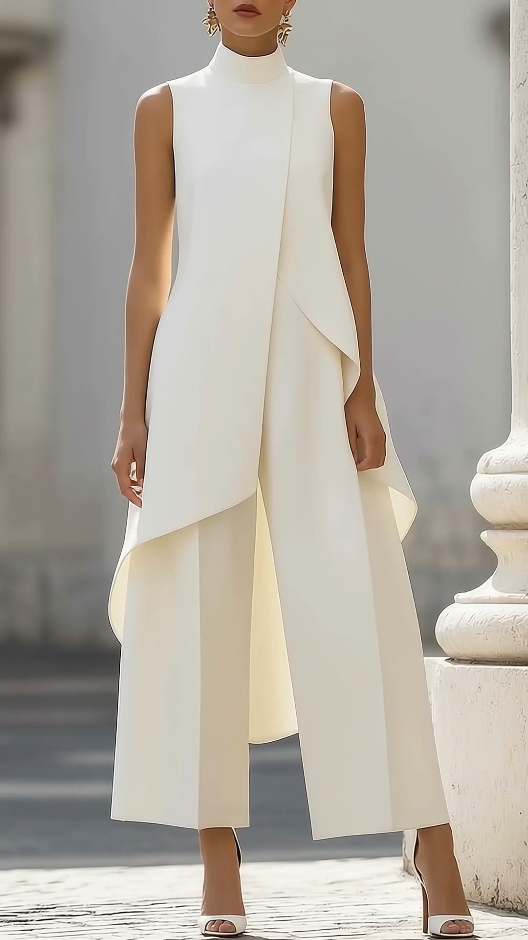 Valentina | Mono elegante con top drapeado de cuello alto