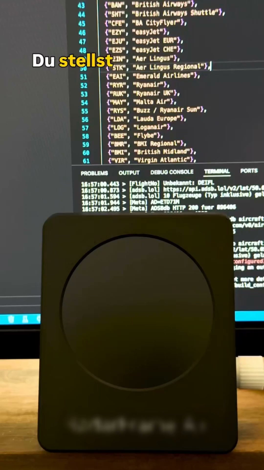 Live flight radar on your desk. Real ADS-B data. 2.8" round screen.