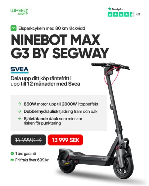 Ninebot MAX G3 Elsparkcykel 45 km/h | Wheelyshop