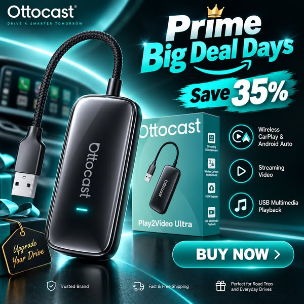 Ottocast® Play2Video Ultra CarPlay/Android Auto All-in-1 Adapter with App Hub