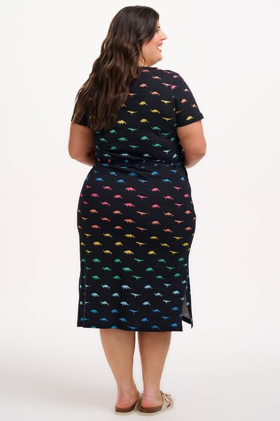 Flissy Jersey Midi Dress - Black, Jurassic Jive Rainbow