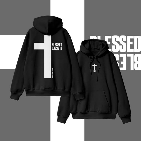 3M Reflective Blessed Cross Print Hoodie