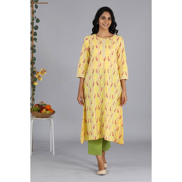 Handblock printed yellow kurti