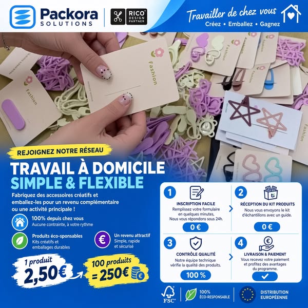 Travail à domicile : 2,50 € par produit — kit offert