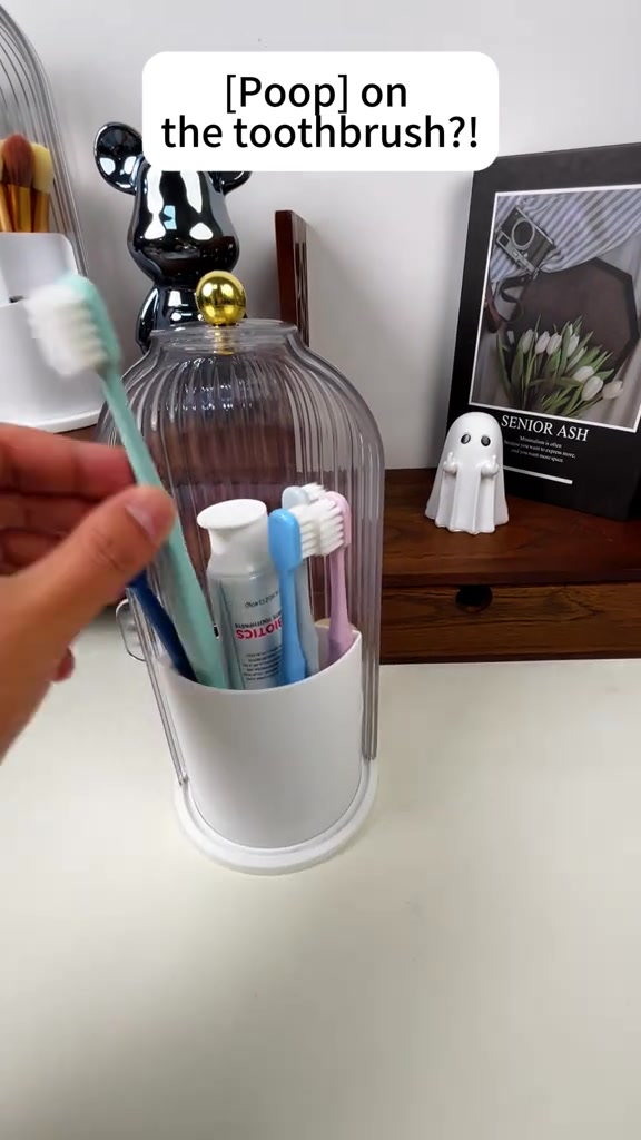 Hot Sale Dust-proof toothbrush holder with cover, makeup brush storage box for bathroom vanity