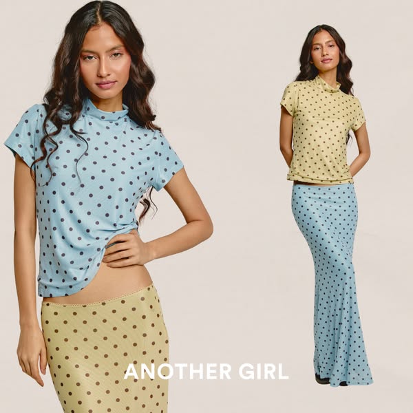 Blue & Brown Polka Dot Mesh Top