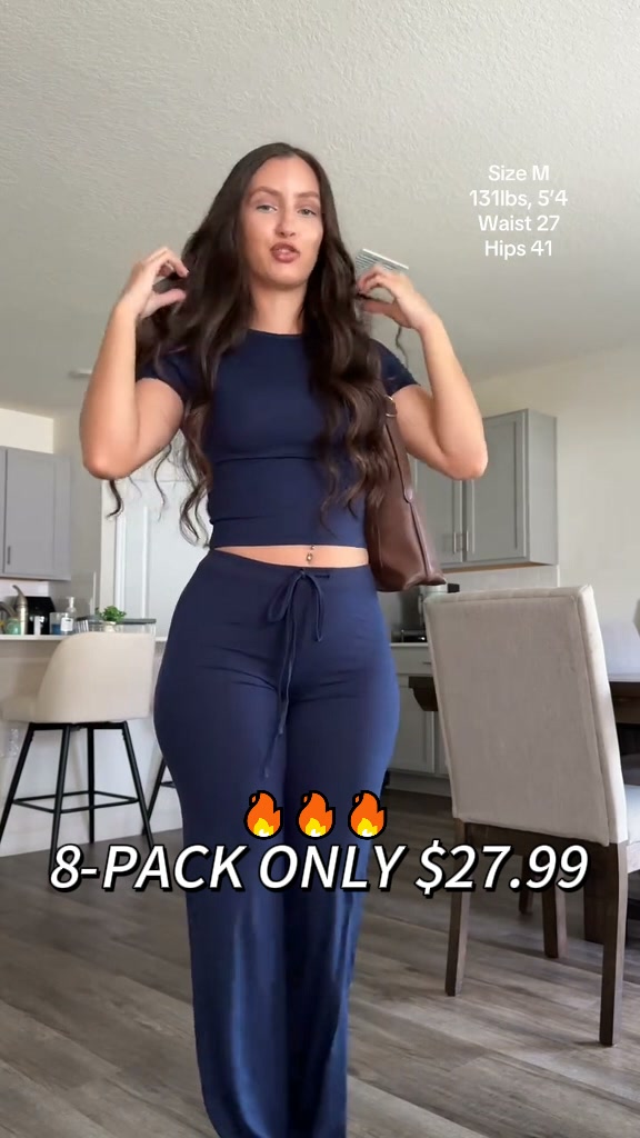 8-PACK Set Only $27.99-Women's Crop Tee & Drawstring Waist Pants Loungewear Set