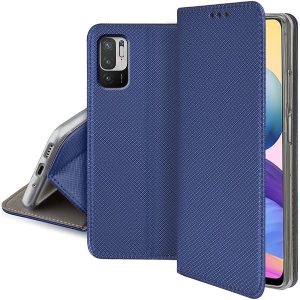 Etui zamykane do Xiaomi Redmi Note 10 5g granatowe + szkło