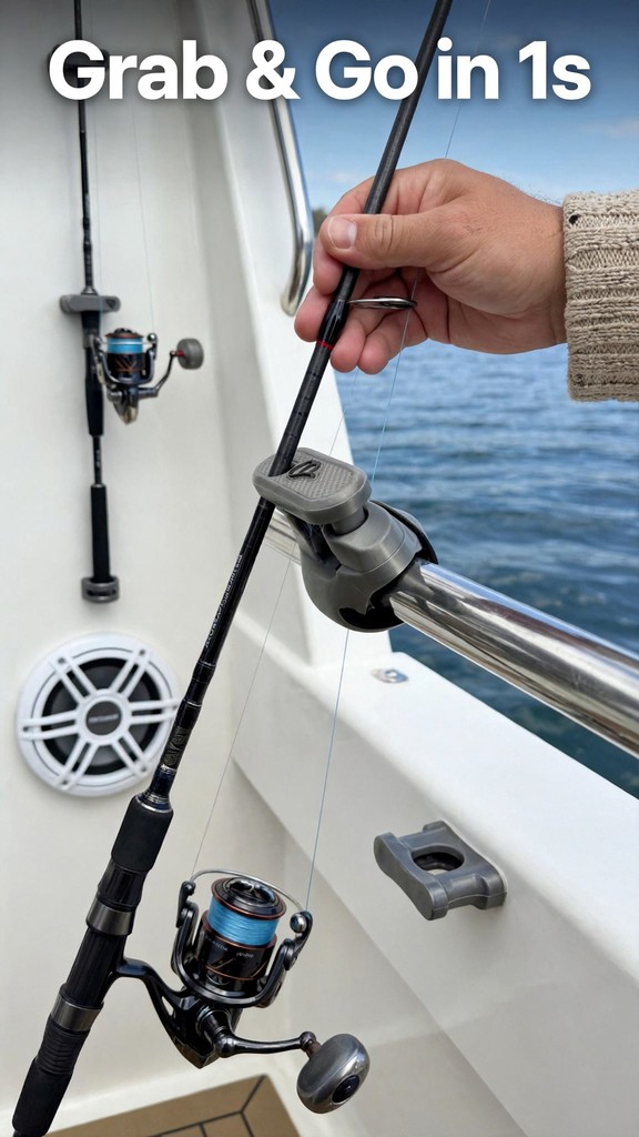 Quick-Release Marine Fishing Rod Holder | Heavy-Duty Rail & Wall Mount