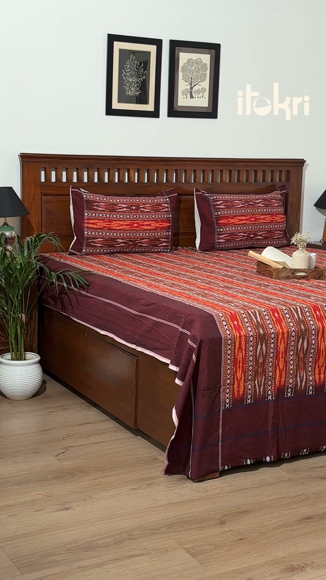 The thread is coloured before the cloth is woven. Ikat bedsheet, shipped worldwide.