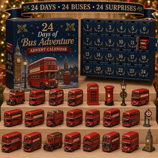 CHRISTMAS KICKOFF 49% OFF - 2026 Days of Bus Adventure Blind Box - 24-Day Festive Countdown, London Bus Collectible Figures Blind Box - Gift
