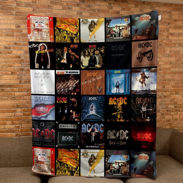 AC/DC Albums Collage Sherpa Blanket - Unique Gift for Music Fans