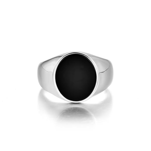 Black Onyx Round Signet Ring