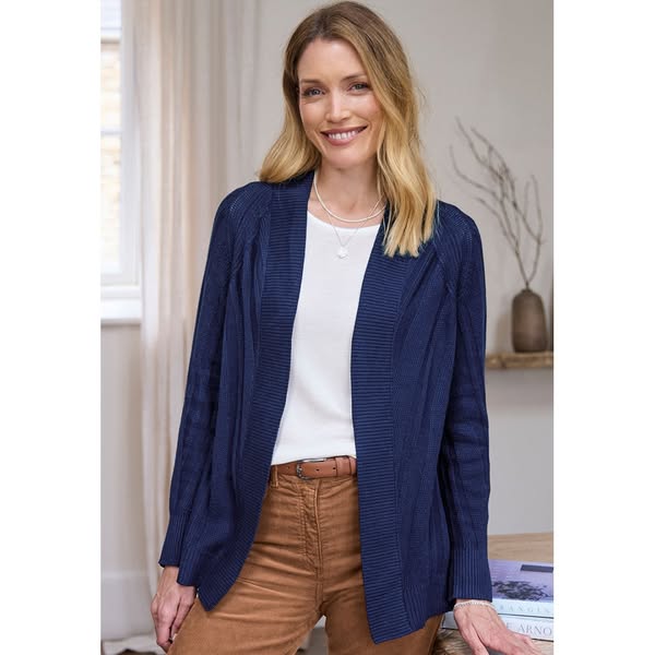 Adina Long Sleeve Rib Knit Cardigan - French Navy