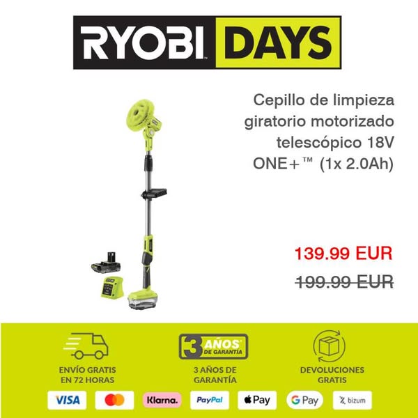 Cepillo de limpieza giratorio motorizado telescópico 18V ONE+™ (1x 2.0Ah)